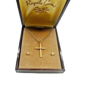 Vintage Regale Gems Cross Necklace & Earrings Set NOS